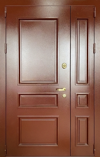 Полуторастворчатая металлобагетная термодверь с коричневым порошковым напылением