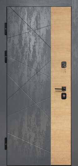 Входная дверь для квартиры с комбинированными плитами МДФ (имитация бетона и дерева)