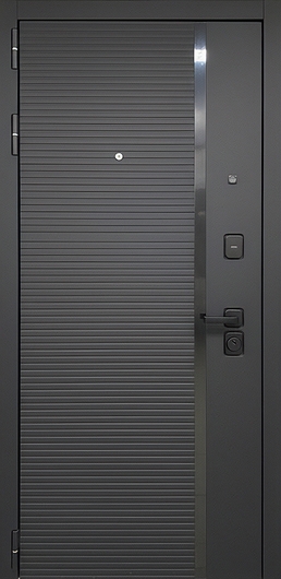 Квартирная дверь с черными панелями МДФ с вертикальной полосой