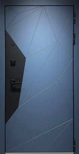 Металлическая дверь с современными панелями МДФ сине-черного цвета