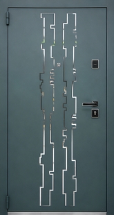 Стальная дверь с зеленым порошковым покрытием и лазерной резкой